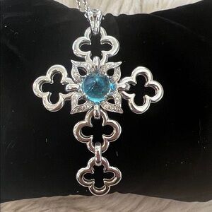 Mouawad/Heidi Klum 18-karat white gold cross necklace, diamonds, blue topaz
